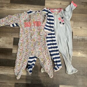 Stained-Lot of 3-Floral and Striped Kids One Piece Set